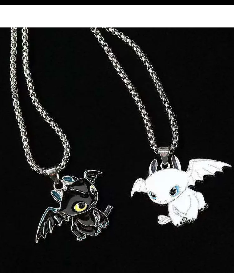 Necklace female ins stainless steel black and white double evil dragon couple one man and one woman pendant pendant