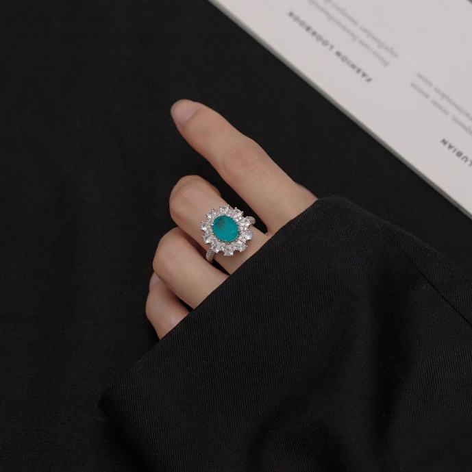 wholesale jewelry supplies 925 silver blue Paraiba gemstone ring ring white gold for 2023 summer