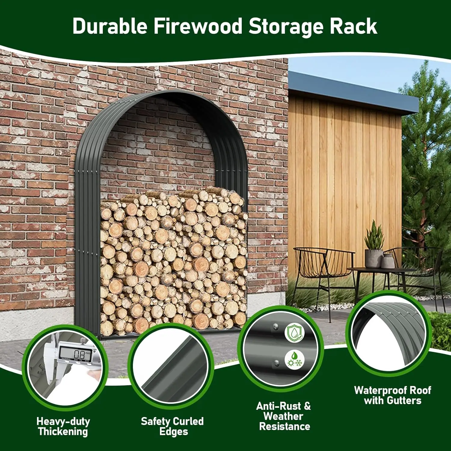Weather Protection Firewood Storage Shed Metal Log Rack,Arch Heavy Duty Log holder Lumber Storage Stand  For Log