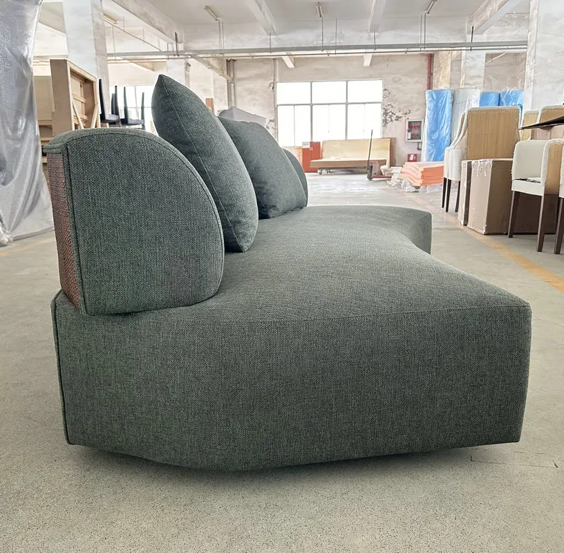 popual velvet fabric Living room Modern rattan sofa set couch Villa Brown rattan corner sofa luxury solid wood furniture sofa
