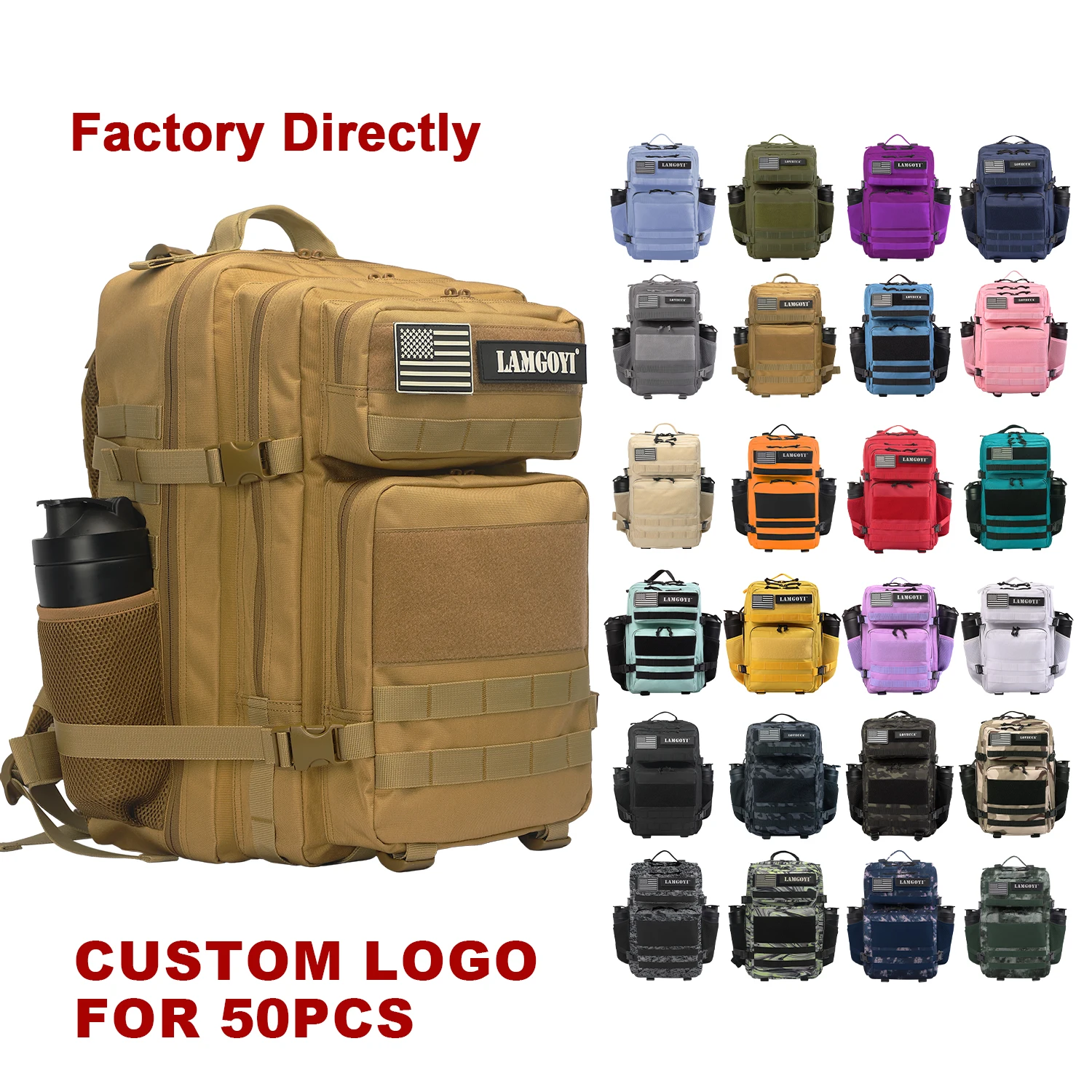 Hot 45L Water Resistant Custom logo OEM nylon Tactical Backpack Hiking fitness Backpack For Outdoor Sports Bag