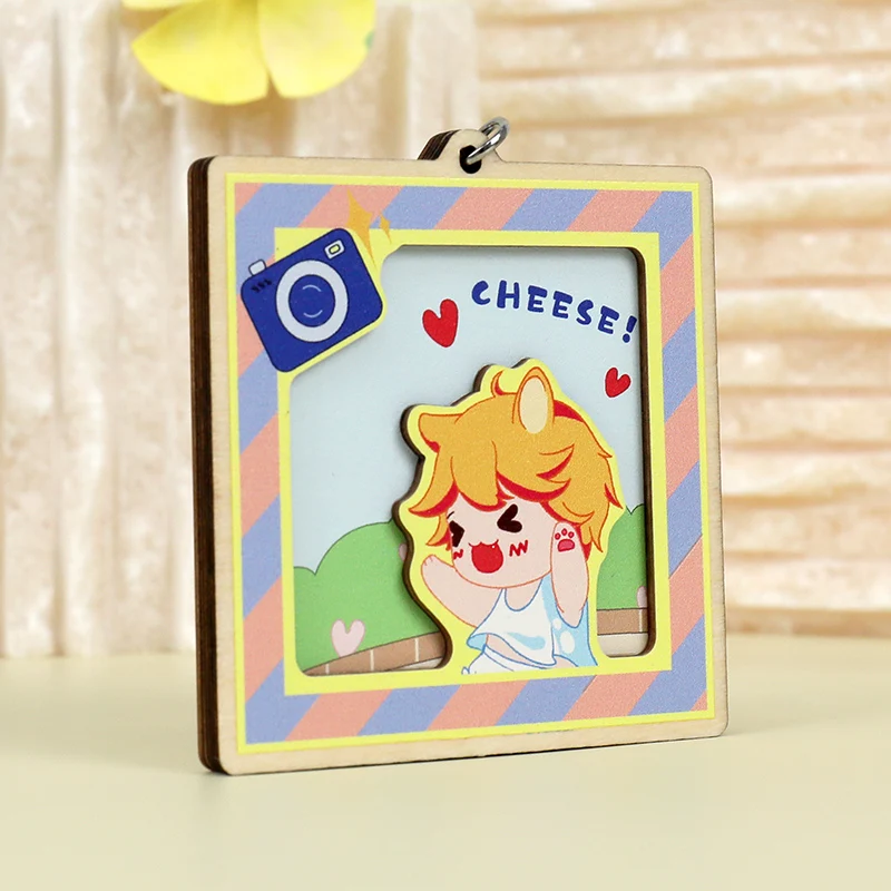 Vograce Wholesale Custom Heart Shaped Cute Anime Design Eco-Friendly Wood Multilayer Wooden Keychains