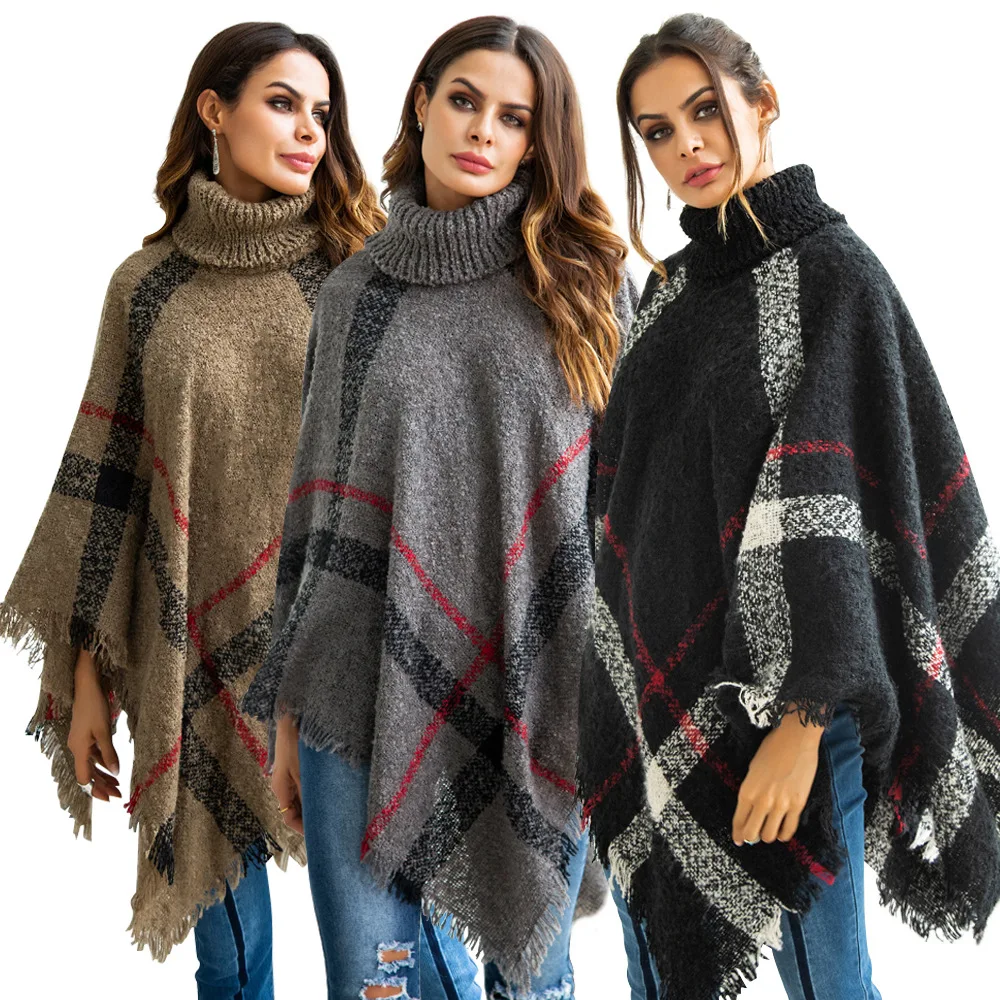 
Sweater Bat Sleeve Turtleneck Cape Cape Shawl Retro Tassel Knitted Jacket Sweater For Women 