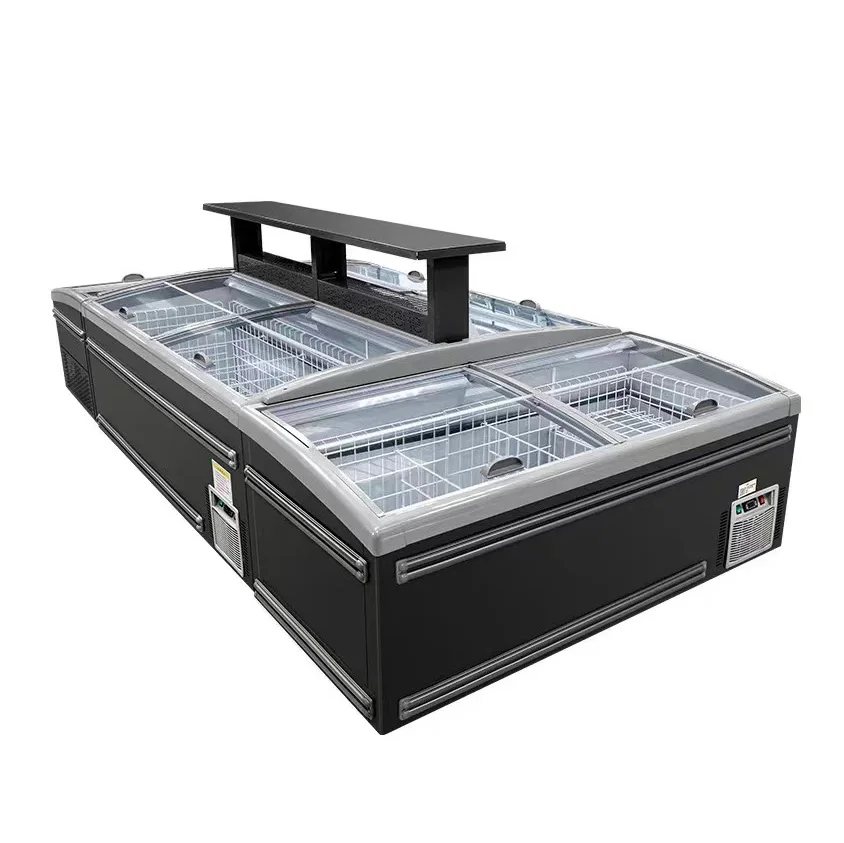 Combination Commercial Island Freezer Meat Display Island Deep Freezer Supermarket Refrigeration