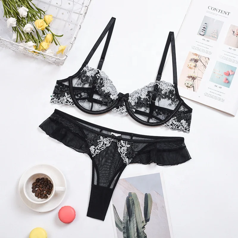European and American hot style transparent erotic lingerie bra and panties women sexy lingerie collection