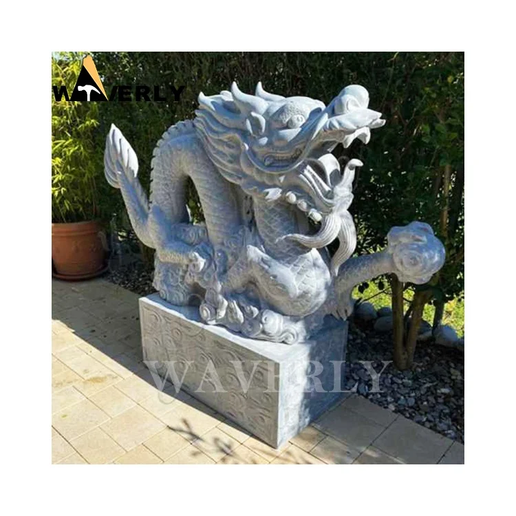 Garden Oversized White Marble Chinese Dragon Statues Stone Large Chinese Fengshui Dragon Sculpture Outdoor