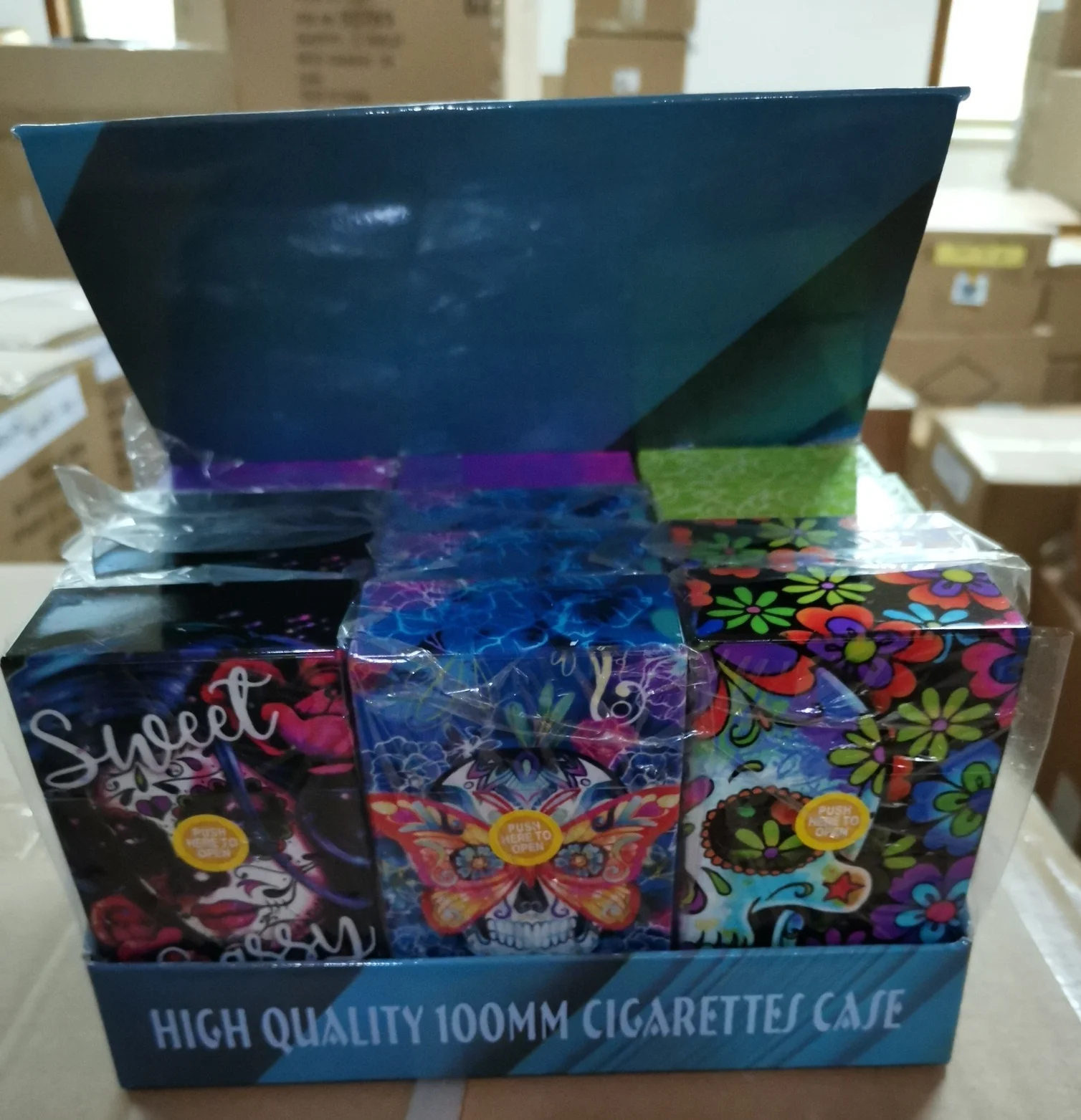 custom portable candy assorted Painted designs 85mm 110mm fancy 20 cigarettes skull pop up plastic cigarette smoking box