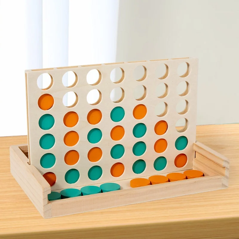 Classic 4-in-a-Row Strategy Board Game Set Unisex Wooden Table Toys for Adults and Children for Family Travel & Gifts