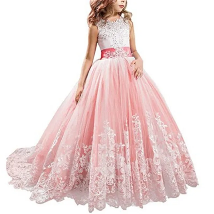 
Factory price luxury floor length lace flower girl dresses for wedding 