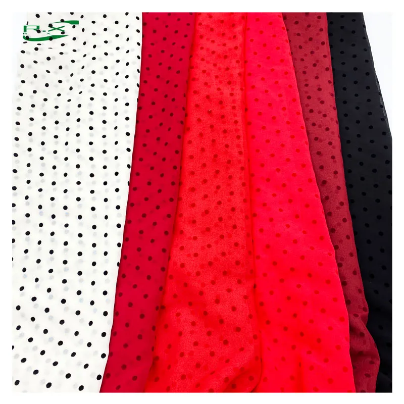 Custom Wholesale High Quality Polyester Polka Dot Flocking  Chiffon Material Fabric for Clothing China