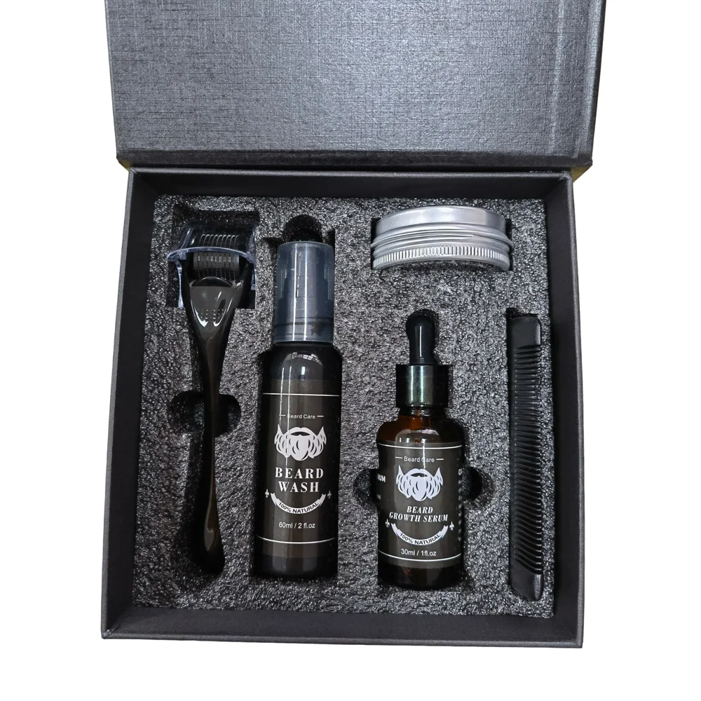 Custom Luxury Beard Grooming Kit Private Label Roller Growth Serum Oil Beard Growth Kit For Gentleman