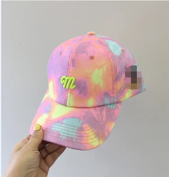 2021 New Fashion Bulk Outdoor Custom Your Own Embroidery Logo Dad Hat Washed Women Tie Dye Colorful Baseball Caps