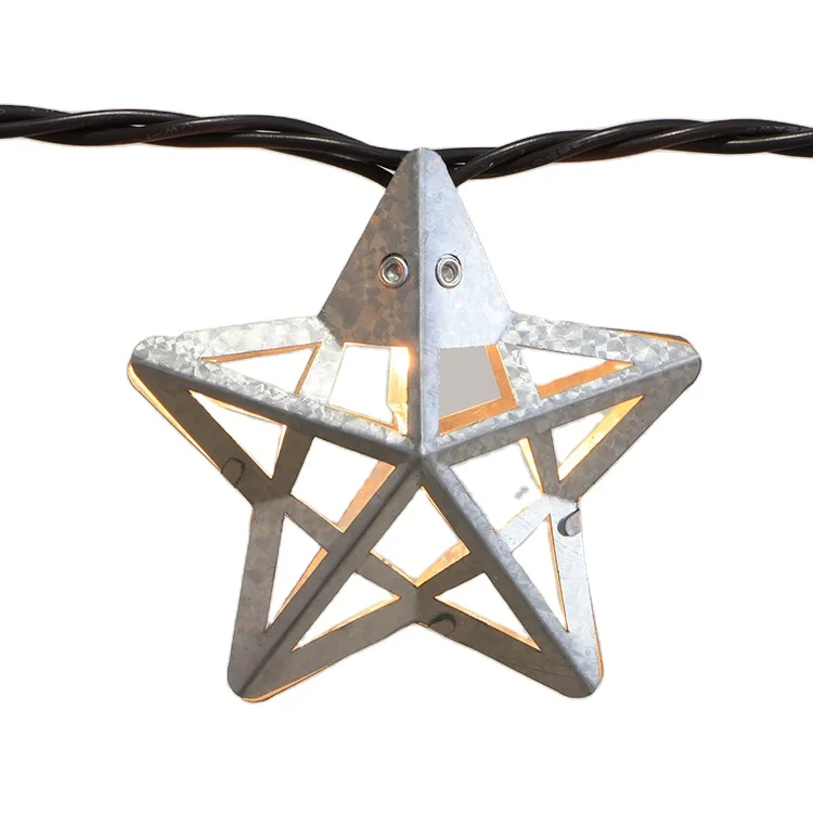 10 Lights LED Warm White Metal Star Festive Outdoor String Lights