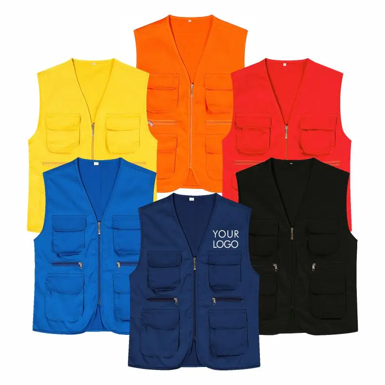 
Wholesale Cheap Multi-pocket Advertising Volunteer Custom Printing Vest 