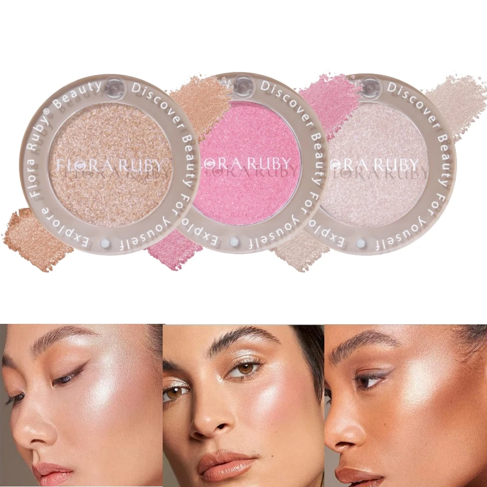 Flora Ruby vegan korean body face highlighter private label custom logo pigment shimmer glitter highlighter makeup palette