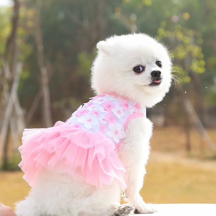 Pet dog skirt cat clothes spring and summer pet clothes Teddy Bichon pet supplies peach blossom skirt Cotton