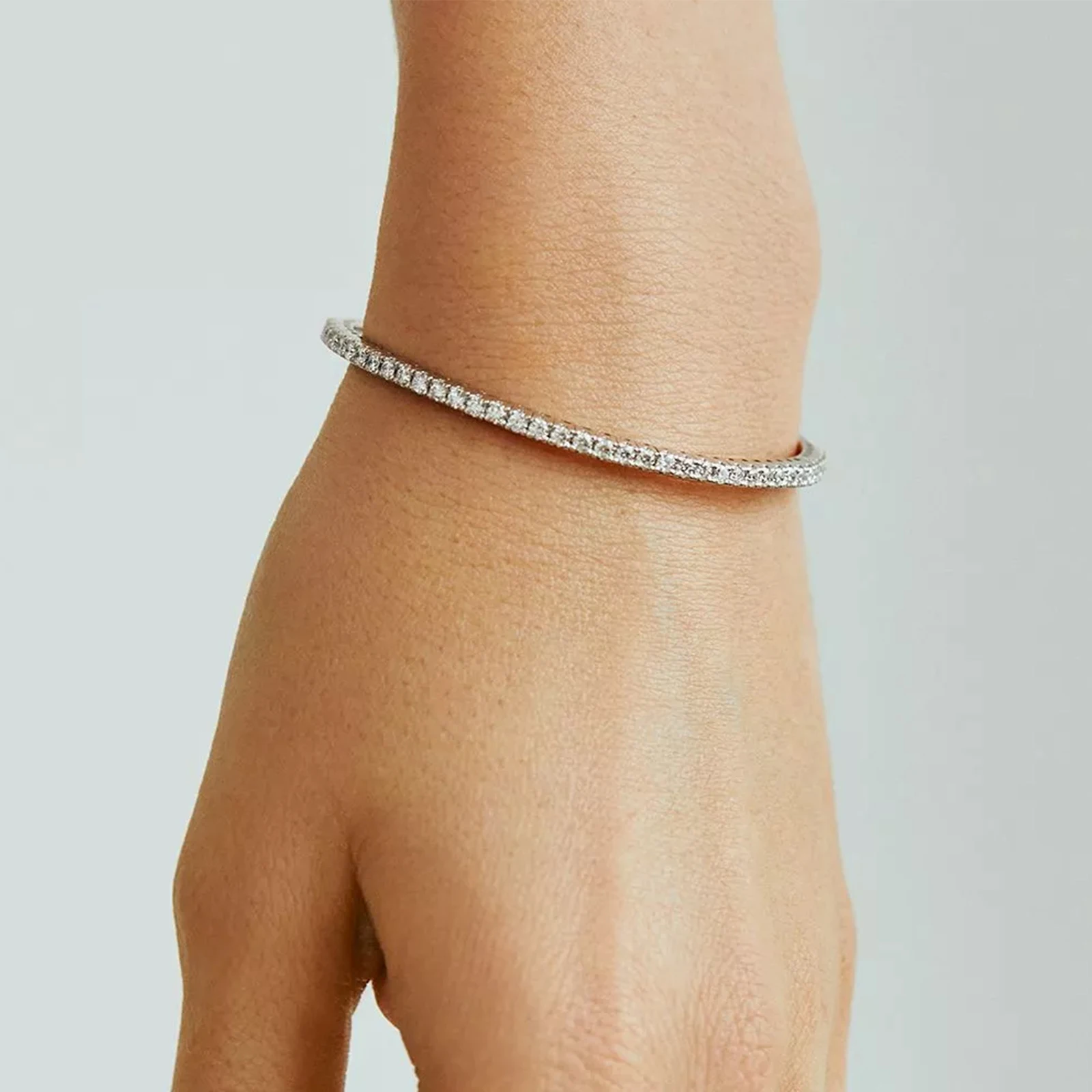 FUAMAY 6.5 Inch Diamond 2mm Tennis Bracelet Gold Plated Tennis Bracelet 925 Silver 2.5 mm White Diamond Tennis Chains