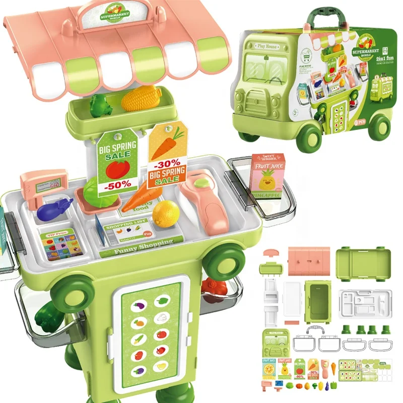 Children Shopping Game Pretend Play Educational 2-In-1 Plastic Supermarket Toy Kids Set
