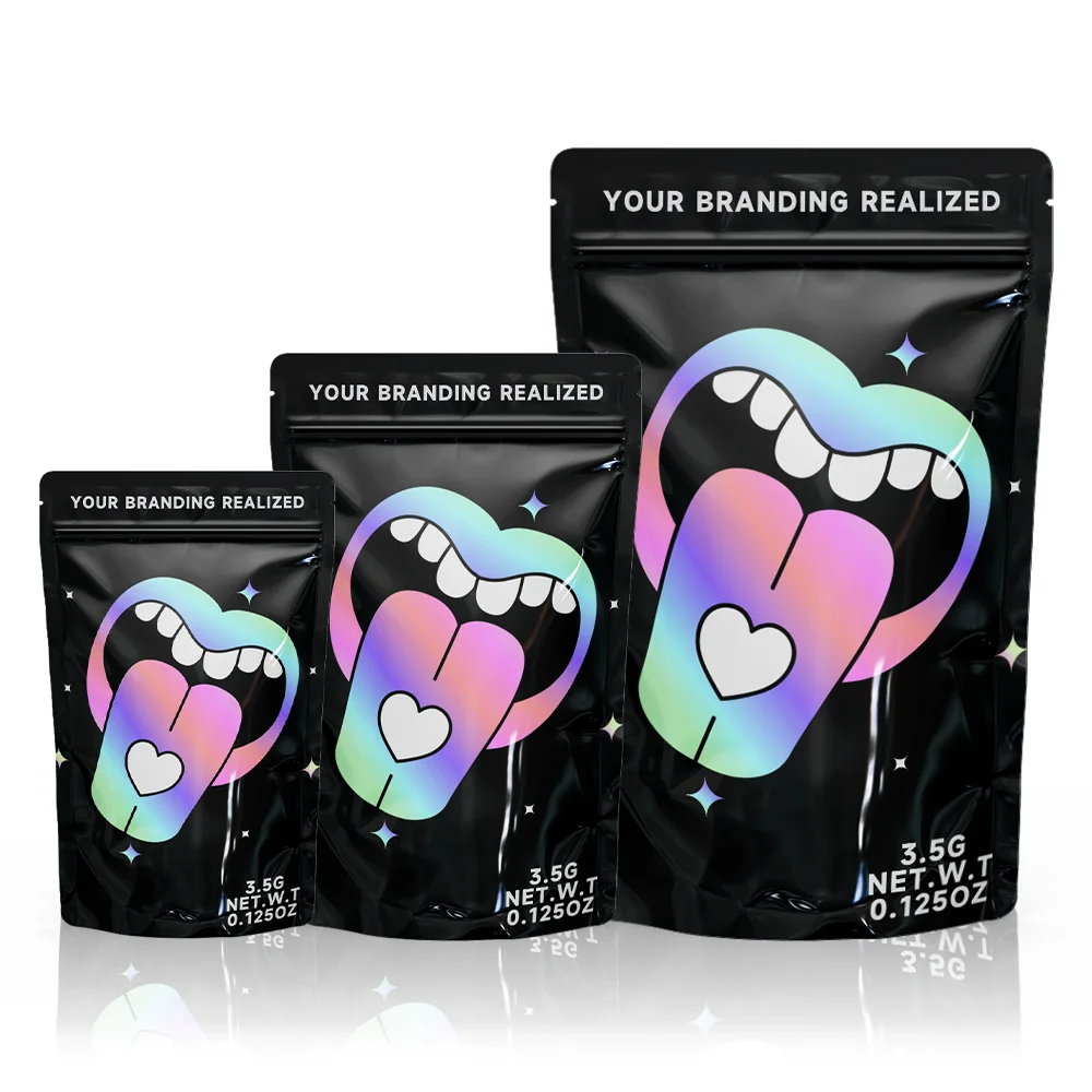 Custom Plastic Holographic Aluminum Foil Ziplock Resealable Mylar Bag Stand Up Pouch Edible Packaging with My Logo