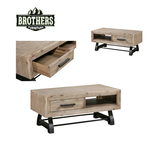 Modern Luxury Solid Wood 1-Drawer Coffee Table Made in Vietnam for Home Living Room or Restaurant Smart Dining Application