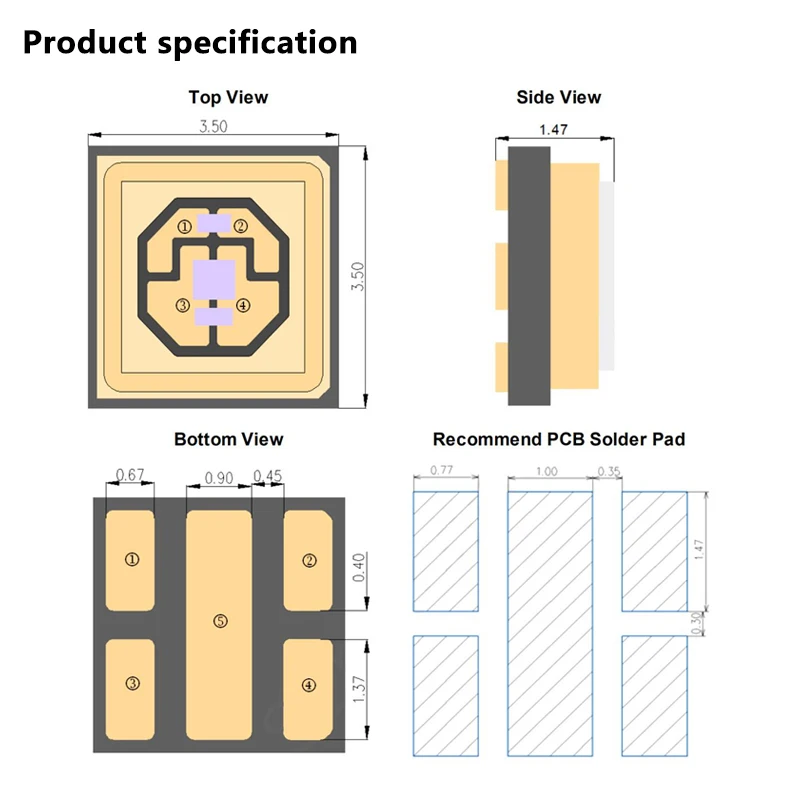 Long Lasting Competitive Price SMD UV-C LED 3535 275+400nm 100mA 8-11mW UV Leds UVC Led