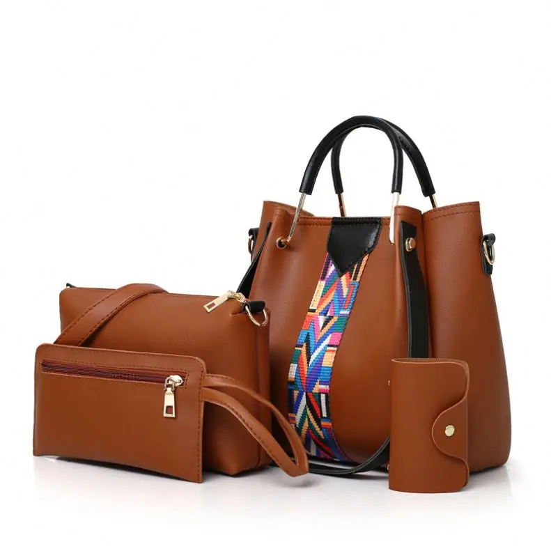 Popular hot sell Italian Hot Sale Design  Set Ladies Leather 4 Pcs in 1 Bag Set