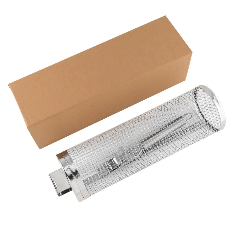 Round Stainless Steel Metal Net Tube Bbq Barbecue Basket Cylinder Rolling Grilling Basket