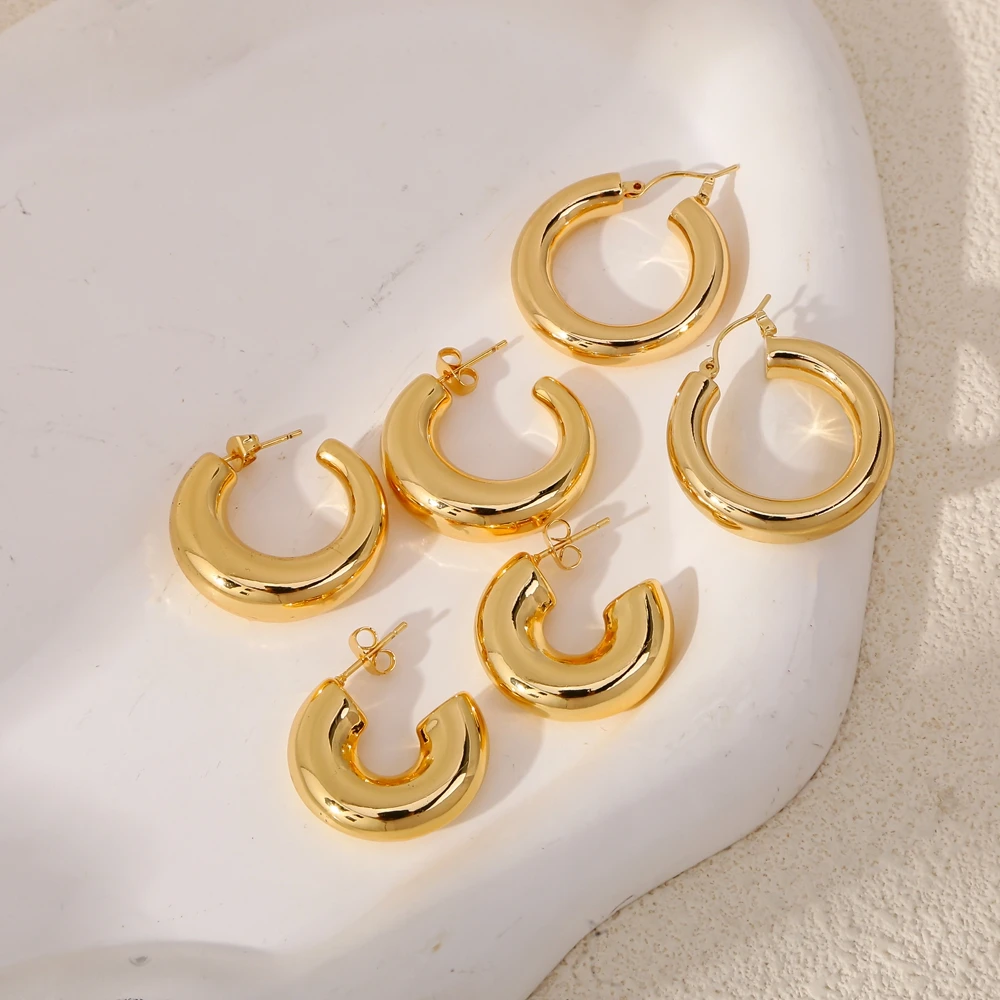 Hongtong Minimalist Simple 18K Gold Plated Classic Hot Sale Women Jewelry Huggie Earrings