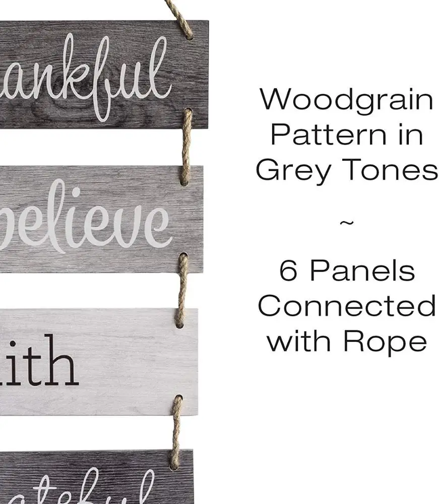 Rustic Large Hanging Wall Sign, Rustic Wooden Decor (Grateful, Love, Believe, Thankful, Faith, Blessed) Hanging Wood Plague
