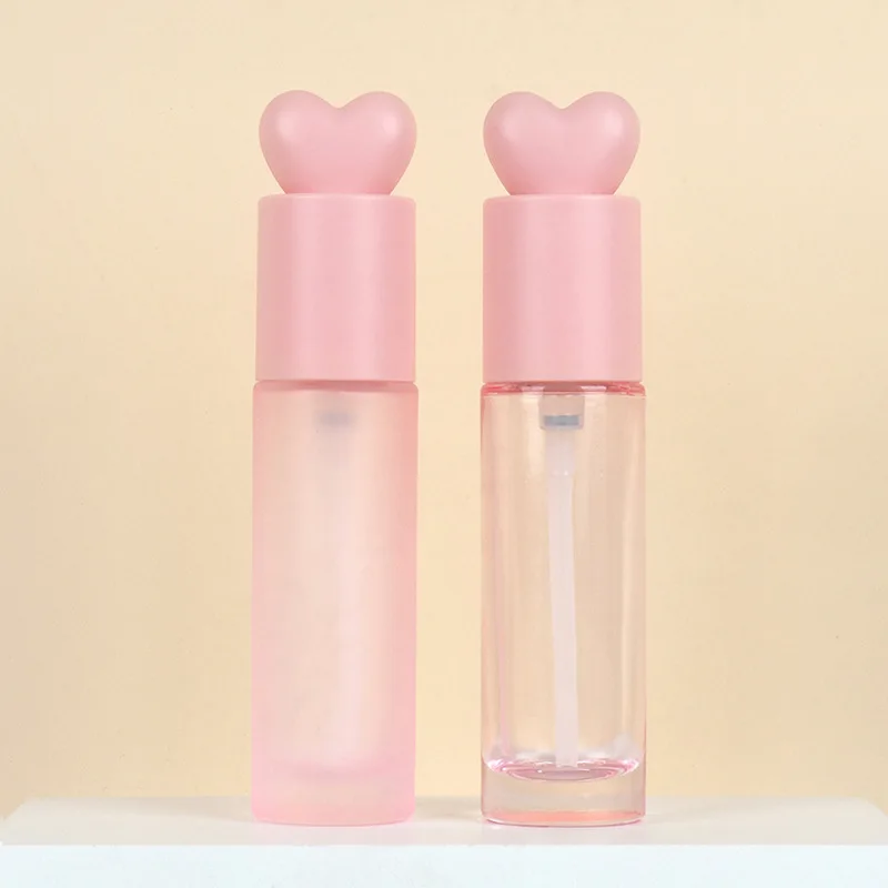 In Stock 30ml Custom Glass Bottle Pink Clear Empty Lotion Pump Bottle Heart Shape Foundation Bottle