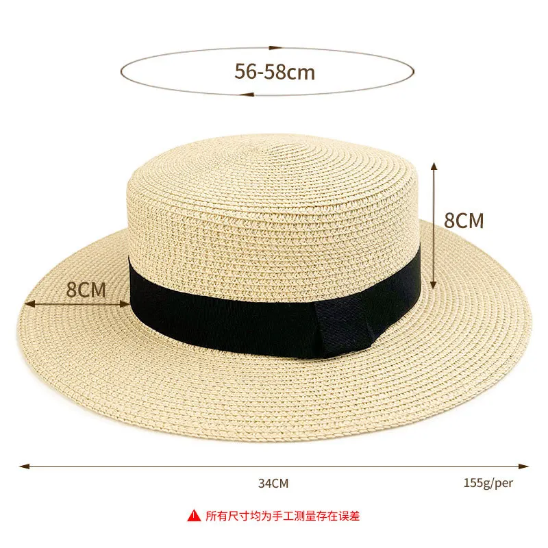 HT-2183 Custom Square Buckle Round Top Panamanian Straw Flat Top Hat Summer Tourism Sunshade Large Brim Fisherman hats