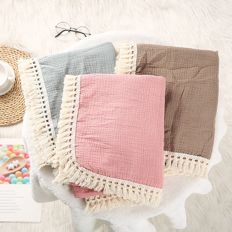 Organic Cotton Muslin Swaddle Wraps 2-Layer Comfortable Baby Blanket with Animal Cartoon Leaves Raschel Patterns