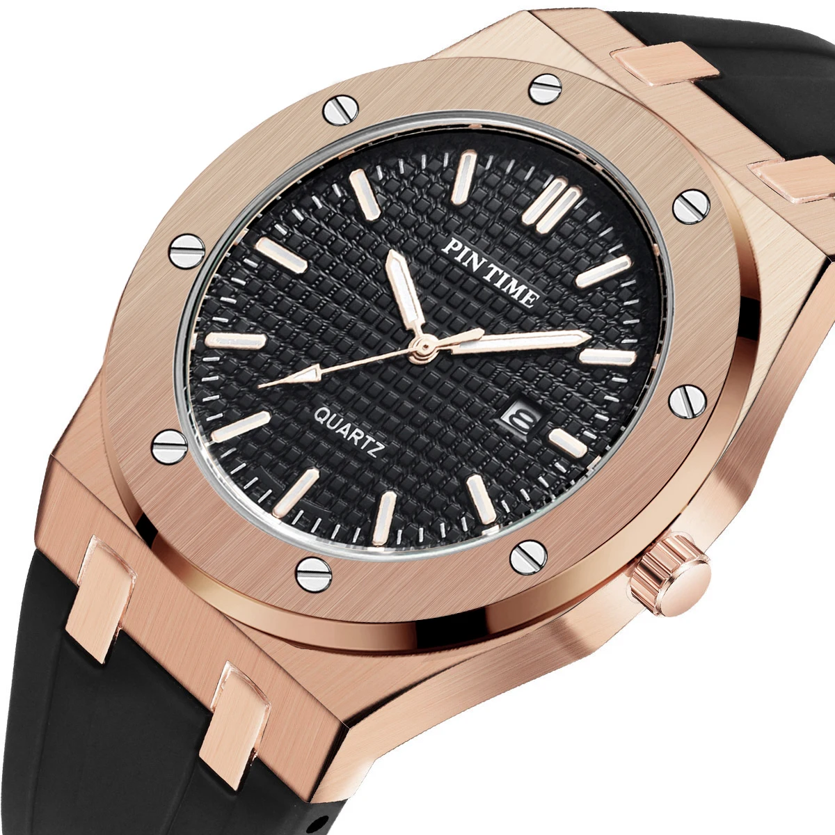 Часы наручные мужские кварцевые с резиновым ремешком, модные брендовые Роскошные спортивные золотистые в стиле милитари, с датой