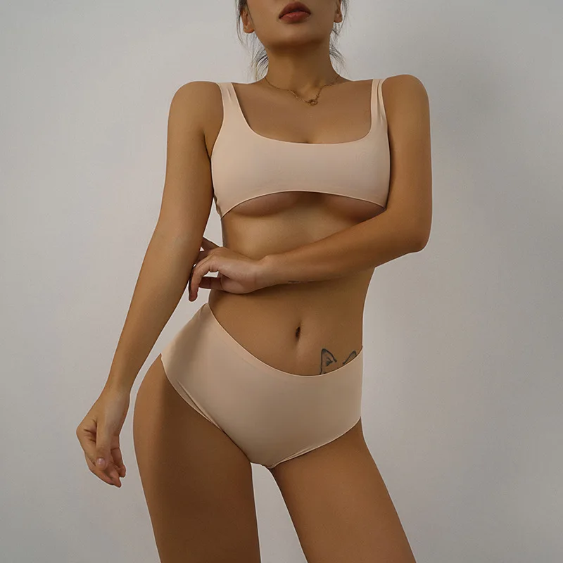 customized ice silk brasier sujetador seamless bralet yoga sport padded soft  bra panty set