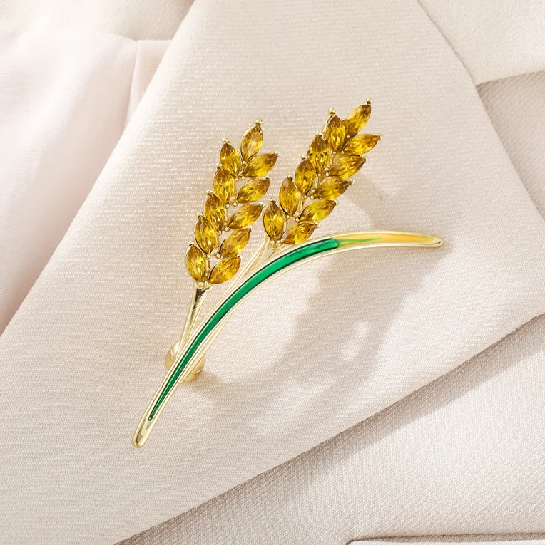 Fashion Unisex Plant Wheat Leaf Rhinestone Brooches Pins Luxury Clothes Pins Delicate Jewelry Corsages Vintage Suit Lapel Badges