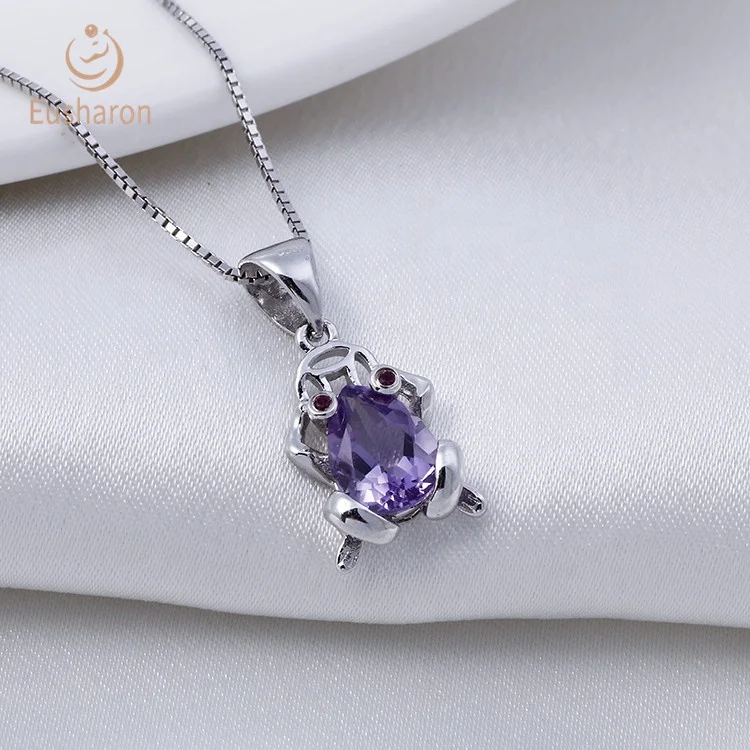 Animal Jewelry Frog Shape Design S925 1.5ct Natural Amethyst Pendant Gemstone Necklace