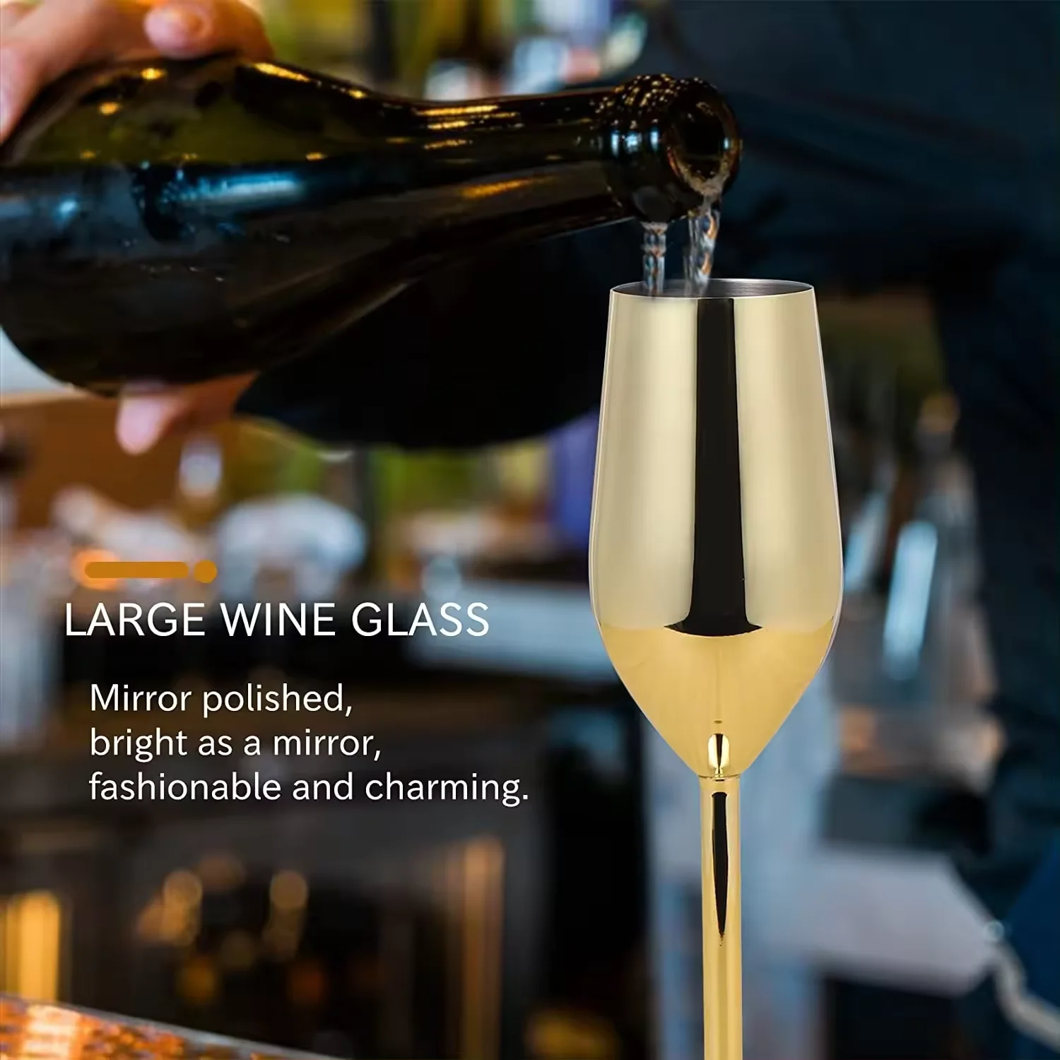 Silver Gold Black Metal Color Champagne Flutes 304 Stainless Steel Water Bottles 16 Oz Wine Glasses for Promotion