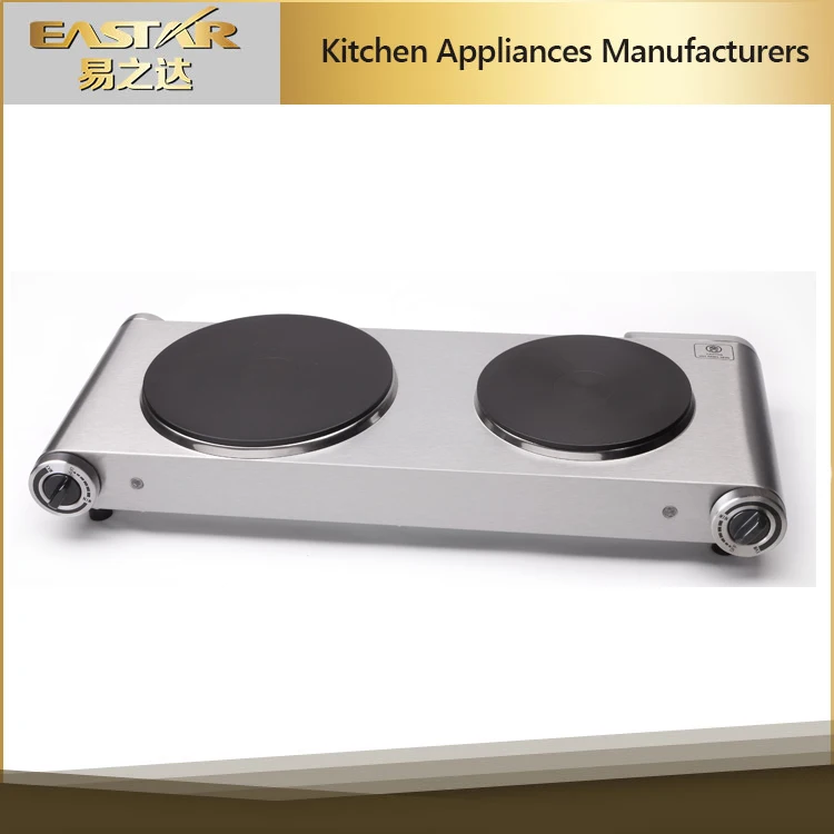 Countertop double cast iron burner,1500 W heating plate, temperature control, power indicator, easy to clean, black