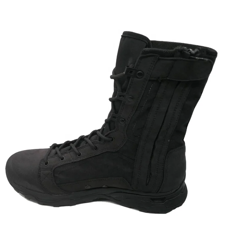 Breathable black tactical boots with side zipper and holes in summer combat shoes season boots