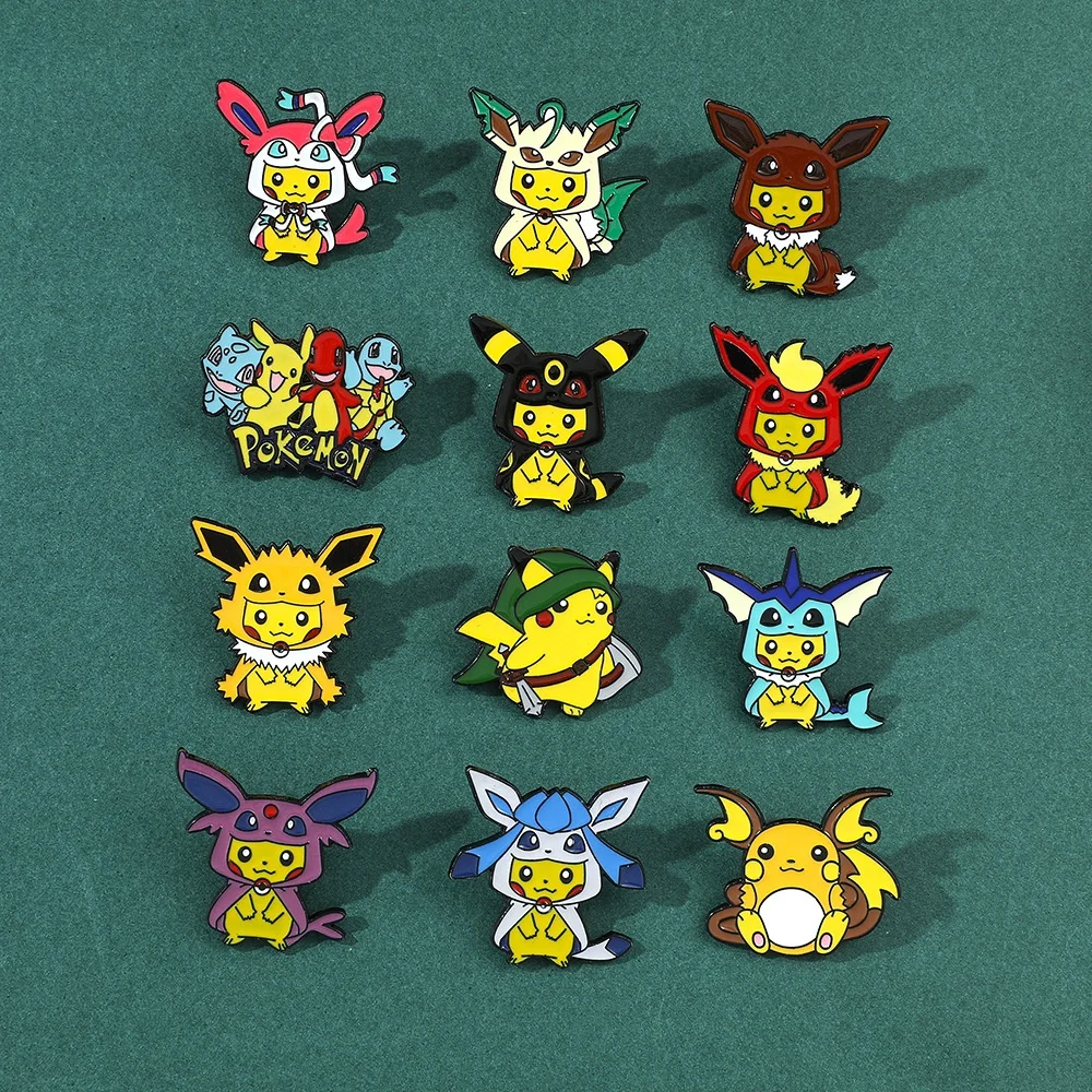 97 Designs Cute Anime Logo Badge Hat Brooch Cartoon Pokemoned Pikachu Eevee Gengar Metal Enamel Collar Brooch Pins