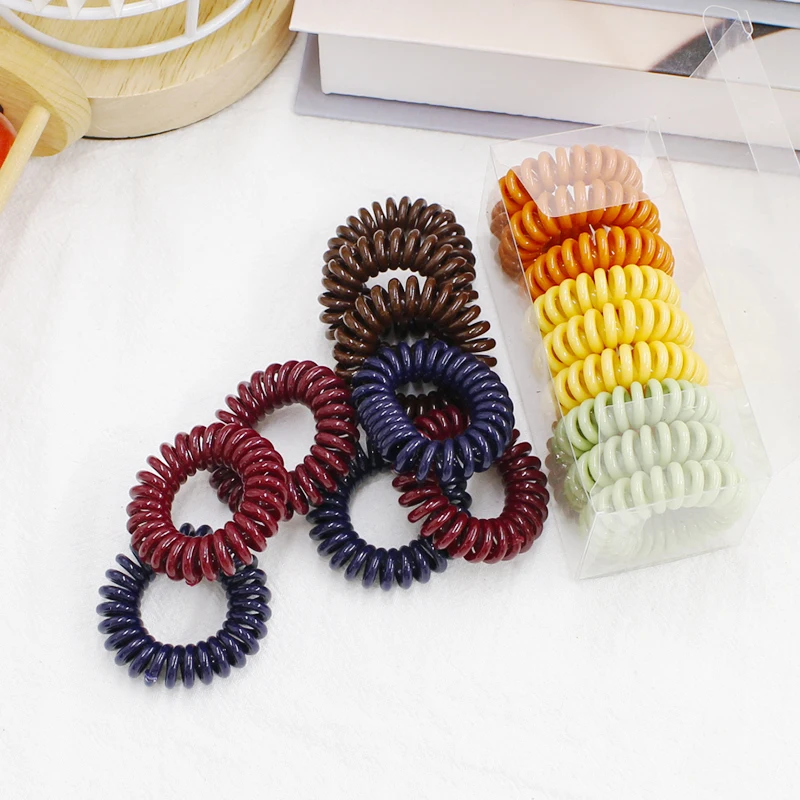 3.5 cm Diameter Multi-Color Telephone Wire Bands Set 9 Pieces Per Box Elastic Hair Bands for Kids