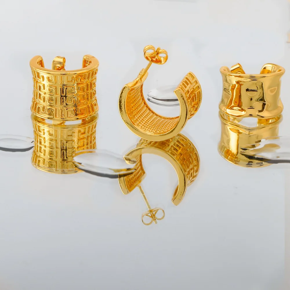 Hongtong Geometric Unique Design 18K Gold Plated Latest Design Women Jewelry C-shape Stud Earrings