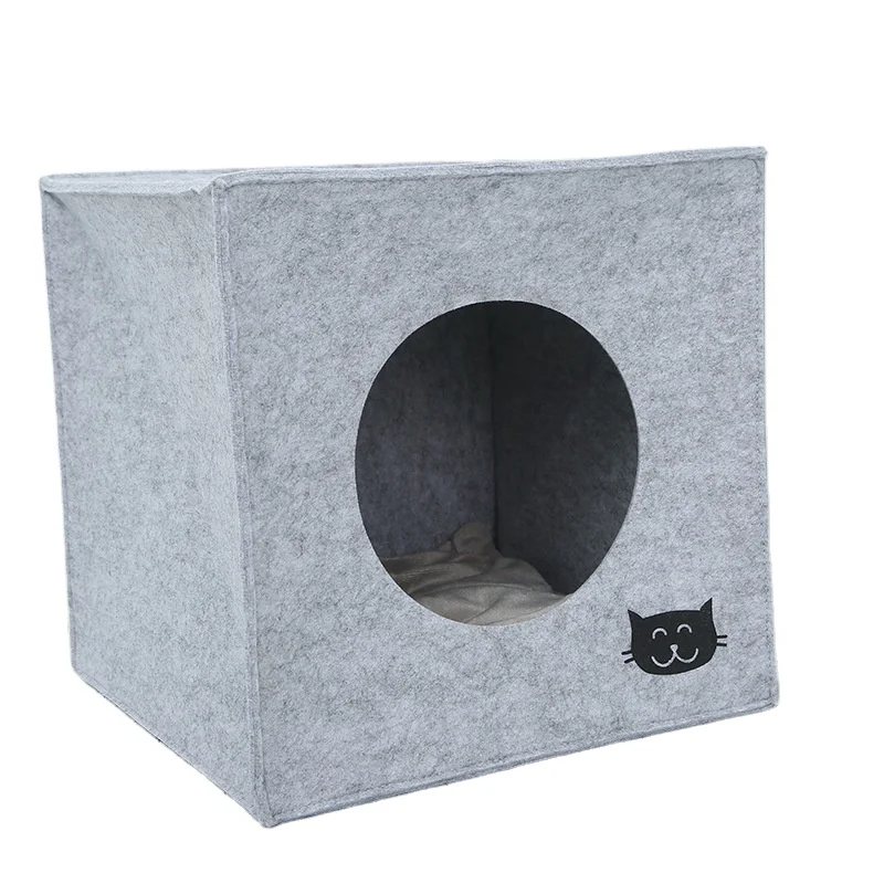 2024  New Hot Manufacturer Wholesale Luxury Creative Double- Donuts Shape Felt Round Tunnel Pet Cat Bed House for play