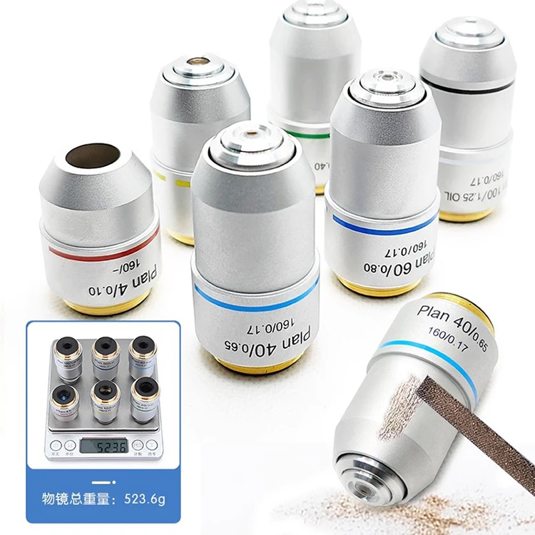 Microscope Objective Lens 195 Auxiliary Large Objective Lens 4X10X20X40X60X100X Flat Field Infinity Achromatic Professional Lens