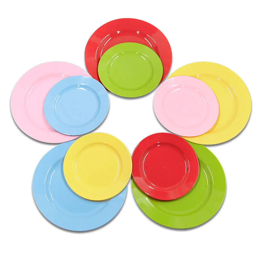 Customized high quality round multi color disposable plastic plates set