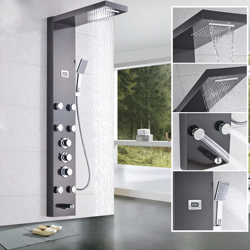 Factory Direct Sale Bathroom Luxury Shower Plate Wall Mounted Stainless Steel Massage Body Jet Head Luxury Led Shower Board