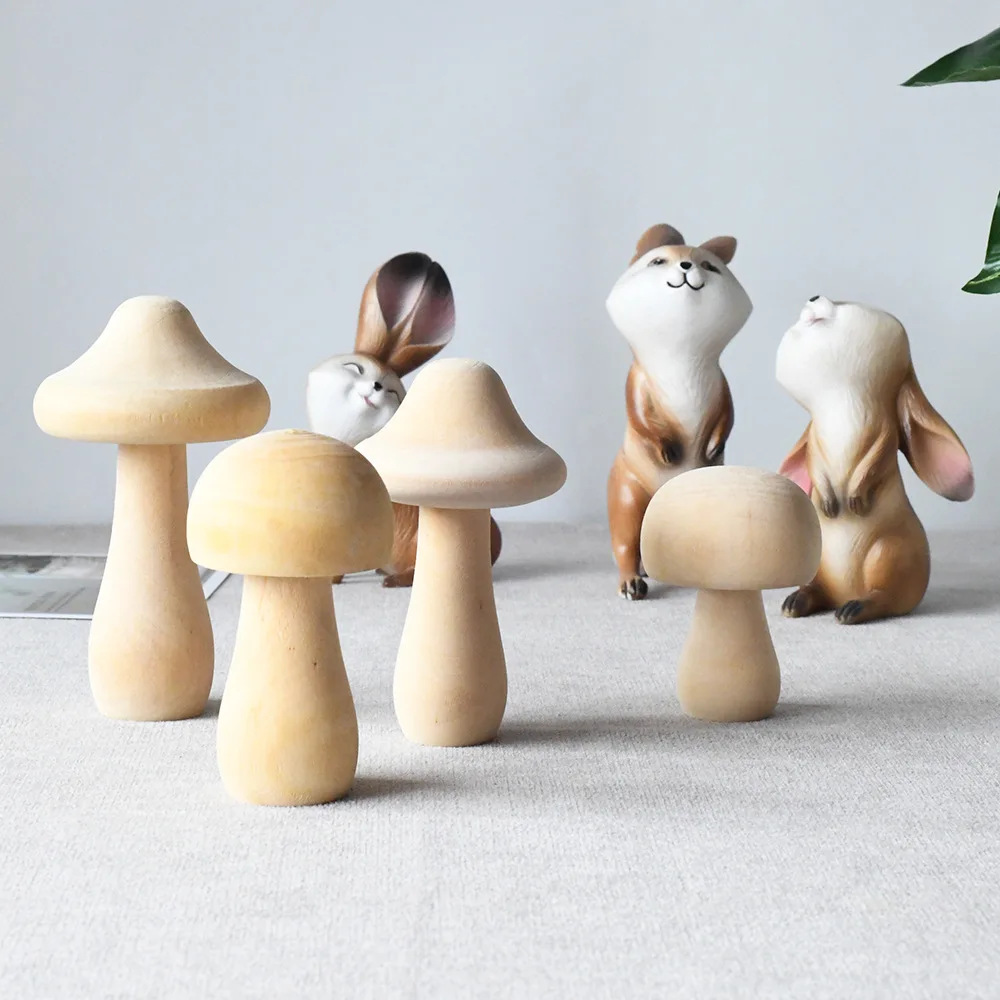 unfinished wooden mushroom shapes natural wood craft toys figures handmade sculpture kokeshi dolls materiales montessori doll