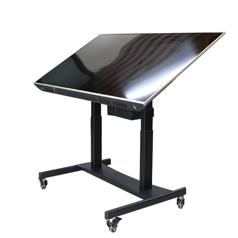 JGST Stock Height adjustable swivel motorized flip up tv lift mechanism mobile tv cart floor stand with wheels for 32-75inch