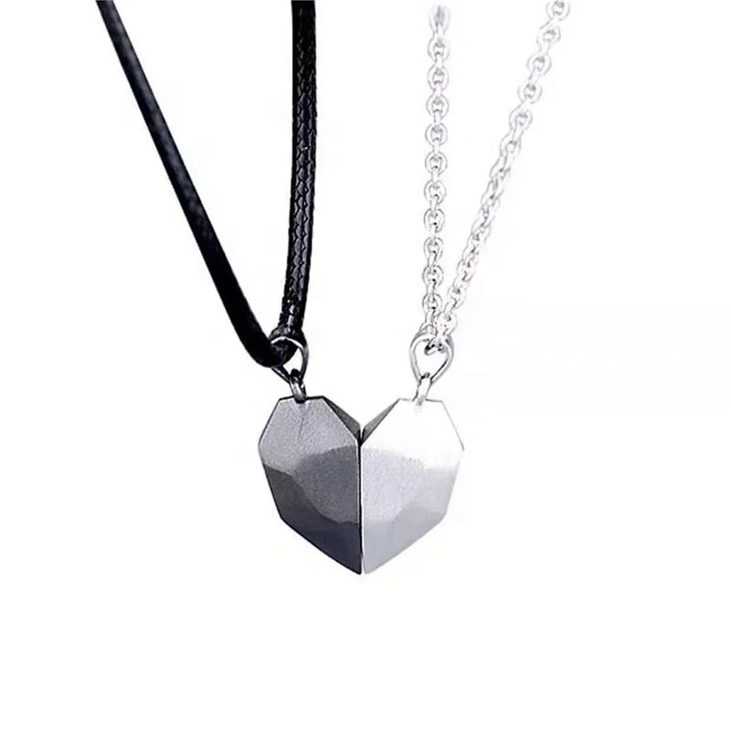 Creative Silver and Black Couple Friendship Heart Rope Necklace Magnetic Love Pendant Jewelry Set