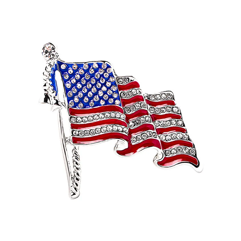 Enamel Crystal Waving USA American Flag Patriotic Corsage Brooch Pin for Clothes Scarf Bag Hat American Flag Brooches Lapel Pin